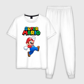 Мужская пижама хлопок с принтом SUPER MARIO в Белгороде, 100% хлопок | брюки и футболка прямого кроя, без карманов, на брюках мягкая резинка на поясе и по низу штанин
 | super mario | денди | игра | марио | сега