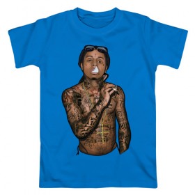 Мужская футболка хлопок с принтом Lil Wayne в Белгороде, 100% хлопок | прямой крой, круглый вырез горловины, длина до линии бедер, слегка спущенное плечо. | hip hop | крест | музыка | наколки | очки | тёмный | хип хоп