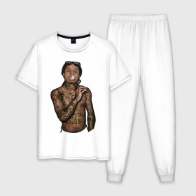 Мужская пижама хлопок с принтом Lil Wayne в Белгороде, 100% хлопок | брюки и футболка прямого кроя, без карманов, на брюках мягкая резинка на поясе и по низу штанин
 | hip hop | крест | музыка | наколки | очки | тёмный | хип хоп