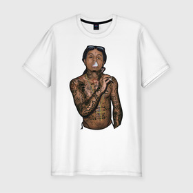 Мужская футболка хлопок Slim с принтом Lil Wayne в Белгороде, 92% хлопок, 8% лайкра | приталенный силуэт, круглый вырез ворота, длина до линии бедра, короткий рукав | hip hop | крест | музыка | наколки | очки | тёмный | хип хоп