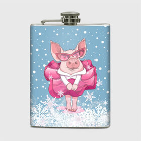 Фляга с принтом Свинка в розовом в Белгороде, металлический корпус | емкость 0,22 л, размер 125 х 94 мм. Виниловая наклейка запечатывается полностью | 2019 | год свиньи | милая свинка | новогодний подарок | новый год | новый год 2019 | подарок на новый год | прикольная свинка | свинка в розовом | свинья | символ 2019 года | снег | снежинки