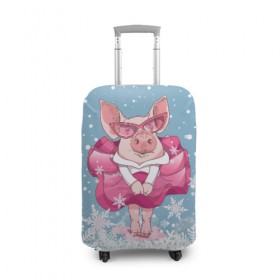 Чехол для чемодана 3D с принтом Свинка в розовом в Белгороде, 86% полиэфир, 14% спандекс | двустороннее нанесение принта, прорези для ручек и колес | 2019 | год свиньи | милая свинка | новогодний подарок | новый год | новый год 2019 | подарок на новый год | прикольная свинка | свинка в розовом | свинья | символ 2019 года | снег | снежинки