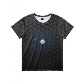 Детская футболка 3D с принтом Гексагон в Белгороде, 100% гипоаллергенный полиэфир | прямой крой, круглый вырез горловины, длина до линии бедер, чуть спущенное плечо, ткань немного тянется | hexagon | metal | pattern | steel | гексагон | метал | паттерн | сталь | текстуры | шестиугольник