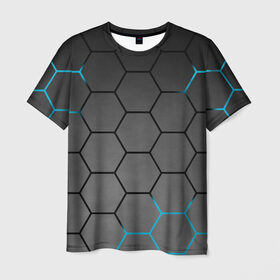 Мужская футболка 3D с принтом Плиты с Энергией в Белгороде, 100% полиэфир | прямой крой, круглый вырез горловины, длина до линии бедер | hexagon | metal | pattern | steel | броня | гексагон | метал | плиты | сталь | текстура