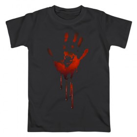 Мужская футболка хлопок с принтом Отпечаток руки в Белгороде, 100% хлопок | прямой крой, круглый вырез горловины, длина до линии бедер, слегка спущенное плечо. | halloween | костюм на хэллоуин | кровавая рука | кровавый отпечаток | кровь | рисунок кровью | футболка для хэллоуина | хэллоуин