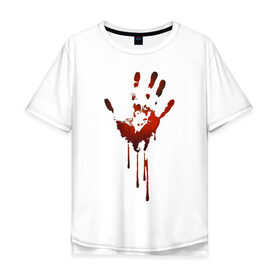 Мужская футболка хлопок Oversize с принтом Отпечаток руки в Белгороде, 100% хлопок | свободный крой, круглый ворот, “спинка” длиннее передней части | halloween | костюм на хэллоуин | кровавая рука | кровавый отпечаток | кровь | рисунок кровью | футболка для хэллоуина | хэллоуин