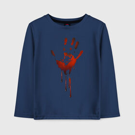 Детский лонгслив хлопок с принтом Отпечаток руки в Белгороде, 100% хлопок | круглый вырез горловины, полуприлегающий силуэт, длина до линии бедер | halloween | костюм на хэллоуин | кровавая рука | кровавый отпечаток | кровь | рисунок кровью | футболка для хэллоуина | хэллоуин