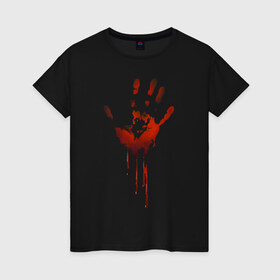 Женская футболка хлопок с принтом Отпечаток руки в Белгороде, 100% хлопок | прямой крой, круглый вырез горловины, длина до линии бедер, слегка спущенное плечо | halloween | костюм на хэллоуин | кровавая рука | кровавый отпечаток | кровь | рисунок кровью | футболка для хэллоуина | хэллоуин