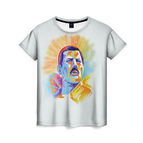 Женская футболка 3D с принтом Freddie Mercury в Белгороде, 100% полиэфир ( синтетическое хлопкоподобное полотно) | прямой крой, круглый вырез горловины, длина до линии бедер | freddie mercury | queen | фредди меркьюри
