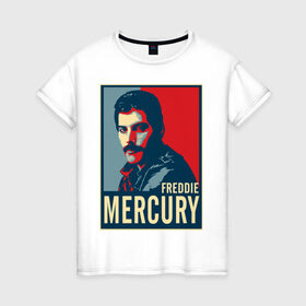 Женская футболка хлопок с принтом Freddie Mercury в Белгороде, 100% хлопок | прямой крой, круглый вырез горловины, длина до линии бедер, слегка спущенное плечо | Тематика изображения на принте: freddie mercury | queen | фредди меркьюри
