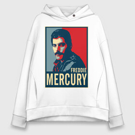 Женское худи Oversize хлопок с принтом Freddie Mercury в Белгороде, френч-терри — 70% хлопок, 30% полиэстер. Мягкий теплый начес внутри —100% хлопок | боковые карманы, эластичные манжеты и нижняя кромка, капюшон на магнитной кнопке | freddie mercury | queen | фредди меркьюри