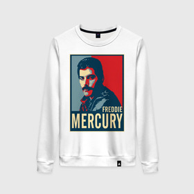 Женский свитшот хлопок с принтом Freddie Mercury в Белгороде, 100% хлопок | прямой крой, круглый вырез, на манжетах и по низу широкая трикотажная резинка  | freddie mercury | queen | фредди меркьюри