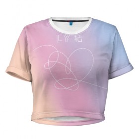 Женская футболка 3D укороченная с принтом BTS в Белгороде, 100% полиэстер | круглая горловина, длина футболки до линии талии, рукава с отворотами | bts bangtan boys бантаны бтс