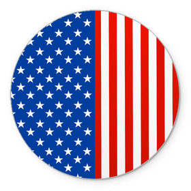 Коврик для мышки круглый с принтом Американский Флаг в Белгороде, резина и полиэстер | круглая форма, изображение наносится на всю лицевую часть | Тематика изображения на принте: америка | вашингтон | звезды | патриот | сша | трамп | триколор