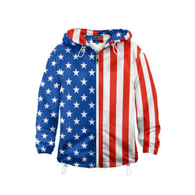 Детская ветровка 3D с принтом Американский Флаг в Белгороде, 100% полиэстер | подол и капюшон оформлены резинкой с фиксаторами, по бокам два кармана без застежек, один потайной карман на груди | америка | вашингтон | звезды | патриот | сша | трамп | триколор