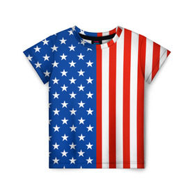 Детская футболка 3D с принтом Американский Флаг в Белгороде, 100% гипоаллергенный полиэфир | прямой крой, круглый вырез горловины, длина до линии бедер, чуть спущенное плечо, ткань немного тянется | Тематика изображения на принте: америка | вашингтон | звезды | патриот | сша | трамп | триколор