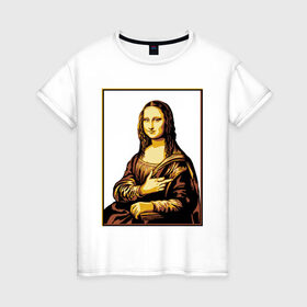 Женская футболка хлопок с принтом Fuck from Mona Lisa в Белгороде, 100% хлопок | прямой крой, круглый вырез горловины, длина до линии бедер, слегка спущенное плечо | женщина | искусство | картина | лиза | мона | палец