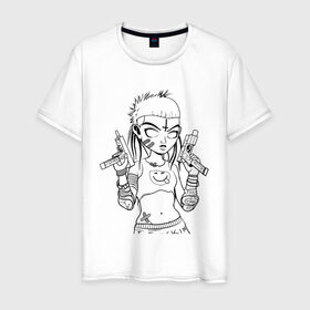 Мужская футболка хлопок с принтом Yo-landi (светлые) в Белгороде, 100% хлопок | прямой крой, круглый вырез горловины, длина до линии бедер, слегка спущенное плечо. | девушка | контур | линиями | нервана | пушки. пистолеты | смайл | хип хоп | юар