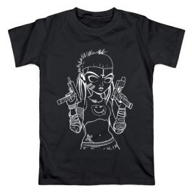 Мужская футболка хлопок с принтом Yo-landi (тёмное) в Белгороде, 100% хлопок | прямой крой, круглый вырез горловины, длина до линии бедер, слегка спущенное плечо. | девушка | контур | линиями | нервана | пушки. пистолеты | смайл | хип хоп | юар