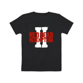 Детская футболка хлопок с принтом RDR2 в Белгороде, 100% хлопок | круглый вырез горловины, полуприлегающий силуэт, длина до линии бедер | gamer | gun | logo | play | player | rdr2 | red dead redemption 2 | rockstar | western | вестерн | ковбои | компьютерные игры 2019 | криминал | лого | рокстар