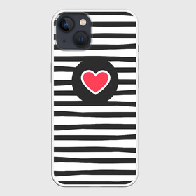 Чехол для iPhone 13 с принтом Сердце в полоску в Белгороде,  |  | black | lines | mochino | белый | москино | полоски | полосы | сердечко | сердце | черный