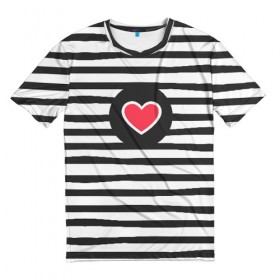 Мужская футболка 3D с принтом Сердце в полоску в Белгороде, 100% полиэфир | прямой крой, круглый вырез горловины, длина до линии бедер | black | lines | mochino | белый | москино | полоски | полосы | сердечко | сердце | черный