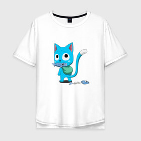 Мужская футболка хлопок Oversize с принтом Fairy Tail в Белгороде, 100% хлопок | свободный крой, круглый ворот, “спинка” длиннее передней части | Тематика изображения на принте: anime | cat | fairy tail | happy | аниме | животные | кот | сёнэн | хвост феи | хэппи