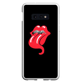 Чехол для Samsung S10E с принтом Monsters Kiss в Белгороде, Силикон | Область печати: задняя сторона чехла, без боковых панелей | Тематика изображения на принте: halloween | jagger | lips | mick | monster | rock | rolling | stones | tongue | tooth | вольные | губы | джаггер | зубы | камни | катящиеся | мик | монстер | рок | странники | хеллоуин | хэллоуин | язык