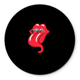 Коврик для мышки круглый с принтом Monsters Kiss в Белгороде, резина и полиэстер | круглая форма, изображение наносится на всю лицевую часть | Тематика изображения на принте: halloween | jagger | lips | mick | monster | rock | rolling | stones | tongue | tooth | вольные | губы | джаггер | зубы | камни | катящиеся | мик | монстер | рок | странники | хеллоуин | хэллоуин | язык