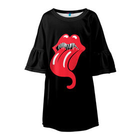 Детское платье 3D с принтом Monsters Kiss в Белгороде, 100% полиэстер | прямой силуэт, чуть расширенный к низу. Круглая горловина, на рукавах — воланы | Тематика изображения на принте: halloween | jagger | lips | mick | monster | rock | rolling | stones | tongue | tooth | вольные | губы | джаггер | зубы | камни | катящиеся | мик | монстер | рок | странники | хеллоуин | хэллоуин | язык