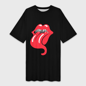 Платье-футболка 3D с принтом Monsters Kiss в Белгороде,  |  | halloween | jagger | lips | mick | monster | rock | rolling | stones | tongue | tooth | вольные | губы | джаггер | зубы | камни | катящиеся | мик | монстер | рок | странники | хеллоуин | хэллоуин | язык