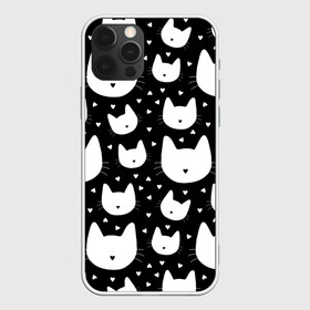 Чехол для iPhone 12 Pro с принтом Love Cats Pattern в Белгороде, силикон | область печати: задняя сторона чехла, без боковых панелей | белый | кот | котенок | котэ | котя | котята | кошка | любовь | мимими | паттерн | сердечки | сердце | силуэт | черный | я люблю кошек