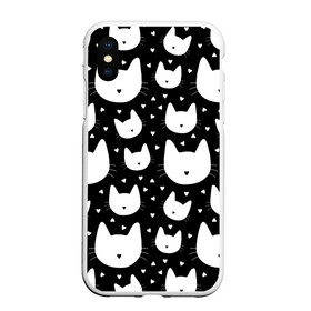 Чехол для iPhone XS Max матовый с принтом Love Cats Pattern в Белгороде, Силикон | Область печати: задняя сторона чехла, без боковых панелей | белый | кот | котенок | котэ | котя | котята | кошка | любовь | мимими | паттерн | сердечки | сердце | силуэт | черный | я люблю кошек