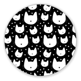 Коврик круглый с принтом Love Cats Pattern в Белгороде, резина и полиэстер | круглая форма, изображение наносится на всю лицевую часть | белый | кот | котенок | котэ | котя | котята | кошка | любовь | мимими | паттерн | сердечки | сердце | силуэт | черный | я люблю кошек