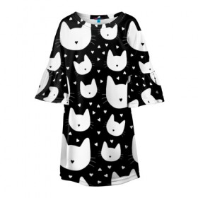 Детское платье 3D с принтом Love Cats Pattern в Белгороде, 100% полиэстер | прямой силуэт, чуть расширенный к низу. Круглая горловина, на рукавах — воланы | белый | кот | котенок | котэ | котя | котята | кошка | любовь | мимими | паттерн | сердечки | сердце | силуэт | черный | я люблю кошек
