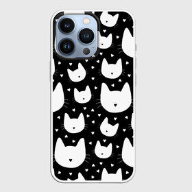Чехол для iPhone 13 Pro с принтом Love Cats Pattern в Белгороде,  |  | белый | кот | котенок | котэ | котя | котята | кошка | любовь | мимими | паттерн | сердечки | сердце | силуэт | черный | я люблю кошек