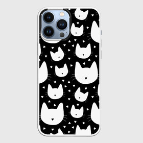 Чехол для iPhone 13 Pro Max с принтом Love Cats Pattern в Белгороде,  |  | белый | кот | котенок | котэ | котя | котята | кошка | любовь | мимими | паттерн | сердечки | сердце | силуэт | черный | я люблю кошек