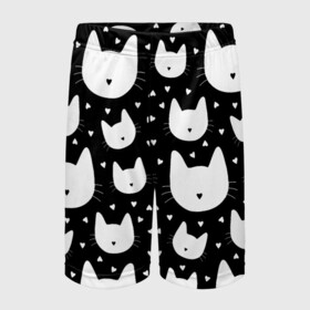 Детские спортивные шорты 3D с принтом Love Cats Pattern в Белгороде,  100% полиэстер
 | пояс оформлен широкой мягкой резинкой, ткань тянется
 | белый | кот | котенок | котэ | котя | котята | кошка | любовь | мимими | паттерн | сердечки | сердце | силуэт | черный | я люблю кошек