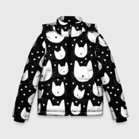 Зимняя куртка для мальчиков 3D с принтом Love Cats Pattern в Белгороде, ткань верха — 100% полиэстер; подклад — 100% полиэстер, утеплитель — 100% полиэстер | длина ниже бедра, удлиненная спинка, воротник стойка и отстегивающийся капюшон. Есть боковые карманы с листочкой на кнопках, утяжки по низу изделия и внутренний карман на молнии. 

Предусмотрены светоотражающий принт на спинке, радужный светоотражающий элемент на пуллере молнии и на резинке для утяжки | белый | кот | котенок | котэ | котя | котята | кошка | любовь | мимими | паттерн | сердечки | сердце | силуэт | черный | я люблю кошек