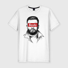 Мужская футболка премиум с принтом Basta в Белгороде, 92% хлопок, 8% лайкра | приталенный силуэт, круглый вырез ворота, длина до линии бедра, короткий рукав | gazgolder | баста | газголдер | сансара