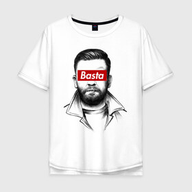 Мужская футболка хлопок Oversize с принтом Basta в Белгороде, 100% хлопок | свободный крой, круглый ворот, “спинка” длиннее передней части | gazgolder | баста | газголдер | сансара