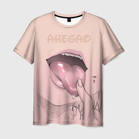 Мужская футболка 3D с принтом Yummy в Белгороде, 100% полиэфир | прямой крой, круглый вырез горловины, длина до линии бедер | ahegao | kawaii | lips | o face | аниме | ахегао