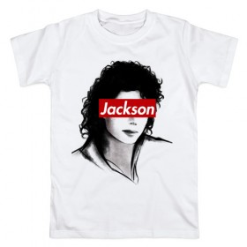 Мужская футболка хлопок с принтом Michael Jackson в Белгороде, 100% хлопок | прямой крой, круглый вырез горловины, длина до линии бедер, слегка спущенное плечо. | jackson | michael | джексон | майкл