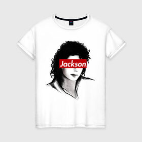Женская футболка хлопок с принтом Michael Jackson в Белгороде, 100% хлопок | прямой крой, круглый вырез горловины, длина до линии бедер, слегка спущенное плечо | jackson | michael | джексон | майкл