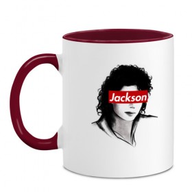 Кружка двухцветная с принтом Michael Jackson в Белгороде, керамика | объем — 330 мл, диаметр — 80 мм. Цветная ручка и кайма сверху, в некоторых цветах — вся внутренняя часть | jackson | michael | джексон | майкл