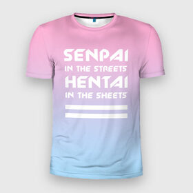 Мужская футболка 3D спортивная с принтом Senpai in the streets в Белгороде, 100% полиэстер с улучшенными характеристиками | приталенный силуэт, круглая горловина, широкие плечи, сужается к линии бедра | ahegao | kawaii | lips | o face | senpai | аниме | ахегао | семпай | сенпай