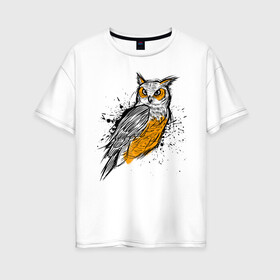 Женская футболка хлопок Oversize с принтом Эскиз филина в Белгороде, 100% хлопок | свободный крой, круглый ворот, спущенный рукав, длина до линии бедер
 | карандаш | набросок | птица | рисунок | сова | филин | хищник | эскиз