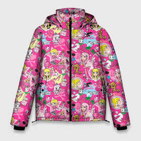 Мужская зимняя куртка 3D с принтом Barbie and Tokidoki в Белгороде, верх — 100% полиэстер; подкладка — 100% полиэстер; утеплитель — 100% полиэстер | длина ниже бедра, свободный силуэт Оверсайз. Есть воротник-стойка, отстегивающийся капюшон и ветрозащитная планка. 

Боковые карманы с листочкой на кнопках и внутренний карман на молнии. | Тематика изображения на принте: adios | barbie | brilliant | cat | dog | doll | girl | heart | heels | japan | palm | pony | tokidoki | адьос | барби | девушка | иногда | кот | кошка | кукла | пес | пони | собака | япония