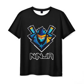 Мужская футболка 3D с принтом Ninja Fortnite в Белгороде, 100% полиэфир | прямой крой, круглый вырез горловины, длина до линии бедер | battle | fortnite | ninja | royale | twitch | битва | кефир | королевская | лама | ниндзя | победа | стример | твитч | твич | форт | фортнайт | форточка
