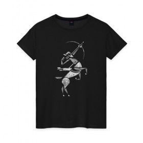 Женская футболка хлопок с принтом Стрелец в Белгороде, 100% хлопок | прямой крой, круглый вырез горловины, длина до линии бедер, слегка спущенное плечо | животные | звезды | знаки зодиака | конь | лук | люди | минимализм | серия | символы | стрелец